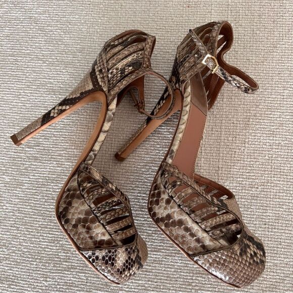 LAURENCE DECADE Paris Snakeskin Leather Platform Ankle Strap Heels Size 37 - Picture 9 of 9